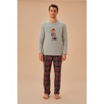 Suwen Teddy Bear Erkek Pijama Takımı Modern Desenli Konforlu Lacivert Renk Seçeneği ile
