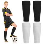 SUWYNJ Çocuk futbol çorabı, 2 çift futbol kolluğu, tüp, elastik, nefes alan futbol çorabı, spor çorabı, futbol, basketbol, koşu, bisiklet, maraton için, Siyah, beyaz., 31