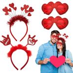 Suynauetev Kırmızı kalp saç bandı, Amor kostümü, bayan, aşk palmiye kafa bandı, Amor kostümü, kalp payetli, aşk tanrısı, kırmızı kalpli gözlük, sevgililer günü, aşk tanrısı, dekorasyon, düğün, karnaval, doğum