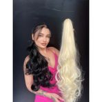 Suzan Peruk 80 cm Ekstra Uzun At Kuyruğu Tokalı Postiş Açık Platin