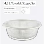 Süzgeç Seti (Süzgeç+Badya Leğen), Yuvarlak, Şeffaf, 4.5 L