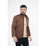 S&V TEKSTİL Erkek Kahverengi Desenli Kapitone Mont Kaban Parka