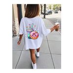 SVART WEAR Kız Çocuk Beyaz Tişört Kız Çocuk Tshirt Donut Baskılı