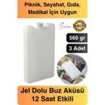 Svein 12 Saat Süreli 560 gr Jel Dolu Buz Aküsü Plastik Soğuk Zincir Gıda Yiyecek Uzun Süre Koruma 3 Adet - Beyaz - 560 ml