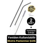 Svein 2 Adet Paslanmaz Çelik Pipet Yeniden Kullanılabilir Metal Temizleme Fırçası Meşrubat Içecek