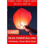 Svein 3 Adet Dilek Feneri Balonu Gece Ateş Gökyüzü Işığı Uçurtma Yırtılmaz Kaliteli Düğün Nişan Özel Gün