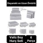 Svein 6'lı Valiz Bavul Düzenleyici Seyahat Çantası Organizer Hurç Set Fermuarlı Gri Çizgi Fileli