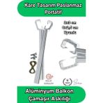 Svein 8x3 ve 6x2.5 cm Uyumlu Alüminyum Balkon Çamaşır Askılığı Takılabilir Küpeşte Kurutmalık Kare Boru Uyumlu Paslanmaz Metalik Hafif Dayanıklı 15 kg Kapasiteli Pratik Montajlı Ipli Ev Dış Mekan Askısı - 6 x 2,5 cm