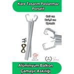 Svein 8x3 ve 6x2.5 cm Uyumlu Alüminyum Balkon Çamaşır Askılığı Takılabilir Küpeşte Kurutmalık Kare Boru Uyumlu Paslanmaz Metalik Hafif Dayanıklı 15 Kg Kapasiteli Pratik Montajlı İpli Ev Dış Mekan Askısı