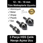 Svein A Kalite 3 Parça Premium Havşa Açma Matkap Ucu Seti HSS Bits Uçlu Paslanmaz Çelik Kalın 12-16-19 mm