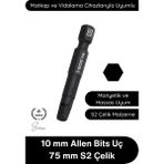 Svein #allen 10 mm Allen Bits Uç 7,5 cm S2 Çelik Profesyonel Alyan Tornavida Ucu Manyetik Altıgen Vida Sökme Takma Matkap Şarjlı Vidalama Uyumlu Black Pro Series Dayanıklı Hassas Uzun Ömürlü El Aleti Aparat