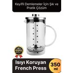 Svein Çok Amaçlı Isıyı Koruyan Süzgeçli Bitki Çayı Filtre Kahve Demlik Ölçü Kabı Cam French Press 350 ml