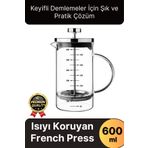 Svein Çok Amaçlı Isıyı Koruyan Süzgeçli Bitki Çayı Filtre Kahve Demlik Ölçü Kabı Cam French Press 600 ml
