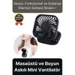 Svein Çok Fonksiyonlu Taşınabilir Sessiz Serinletici Şarjlı Fan Masaüstü ve Boyun Askılı Mini Vantilatör - Siyah
