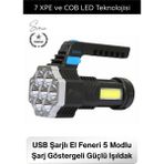 Svein #fener USB Şarjlı El Feneri 7 Xpe Cob LED 5 Modlu Şarj Göstergeli Güçlü Işıldak Abs Gövdeli Taşınabilir Kamp Av Balıkçılık Acil Durum Outdoor Aydınlatma Feneri - 1 - 010 - Beyaz