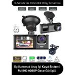 Svein #kamera Üç Kameralı Araç Içi Kayıt Sistemi Full Hd 1080P Gece Görüşlü G Sensörlü Park Modlu Ön Arka Iç Kamera IPS Ekran H.264 Döngüsel Kayıt Geri Görüş Destekli Oto Dash Cam Video Kaydedici