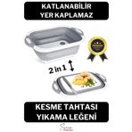 Svein Katlanabilir Bulaşık Yıkama Leğeni Süzgeçli Kesme Doğrama Tahtası ve Akordiyon Tıpalı Badya 1 Adet