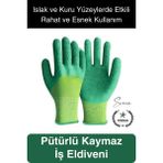 Svein Kaymaz Dayanıklı Pütürlü Montaj Iş Eldiveni Camcı Yarı Kaplama Güvenli Sağlam Lastikli Rahat Esnek - diğer - Yeşil - Standart