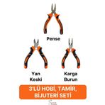 Svein Mini Takı Bijuteri Seti Dayanıklı Kesme Kıvırma Pense Yan Keski Karga Burun Hobi Alet Takımı 3'lü
