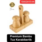 Svein Özel Tasarım Standlı Bambu Tuzluk Karabiberlik 2'li Mantar Set Baharatlık Biberlik Antibakteriyel - Ahşap - 250 ml