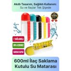 Svein Özel Üretim Pillbox Suluk Organizer %100 BPA İçermez 7 Gün Hap İlaç Saklama Kutulu 600ml Su Matarası