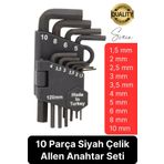 Svein Premium 10 Parça Siyah Çelik 120 mm Allen Anahtar Seti Alyan Takımı Profesyonel Manuel Uzun Tamir
