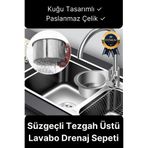 Svein Premium Modern Paslanmaz Çelik Kuğu Tasarımlı Süzgeçli Asılabilen Tezgah Üstü Lavabo Drenaj Sepeti