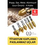 Svein Premium Titanyum Kaplama 6'lı Kırılmaz Uçlu Paslanmaz Ahşap Sac Metal Havşa Açma Matkap Uç Seti