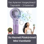 Svein Taşınabilir Serinletici Klima USB Şarjlı 3 Kademeli 1200 Mah Su Hazneli Püskürtmeli Mini Vantilatör - Mor