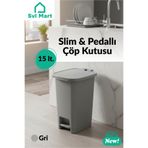 SVL MART 15 Litre Slim & Pedallı Plastik Çöp Kovası Çöp Kutusu İç Kovasız Sistem