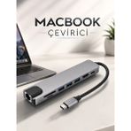 Svoria Store Çevirici Dönüştürücü Adaptör Macbook 3 In 1 Type-C To Hdmı USB 3.0 - Çok Renkli