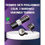 Svoria Store Mey Ithalat® Paslanmaz Termos ve Ikili Bardak Seti | 6-12 Saat Sıcak/soğuk Tutma - Renkli