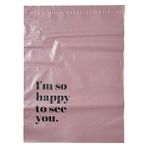 Svs Etiket Plastik Cepsiz Renkli Kargo Poşeti - 25X30 cm - Gül - 100 Adet - 'ı'am So Happy To See You' Baskılı