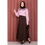 SVS Yaka Nakışlı Etek Üstü Gömlek Pembe - L - XL