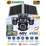 Sw440 4 Kameralı 20Mp 5G Sim Kartlı Ptz Güvenlik Kamerası Çift Solar Panelli Güneş Enerjili Kamera