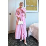 Swana Gömlek Yaka Bağlamalı Poplin Kumaş Tesettür Elbise-Toz Pembe
