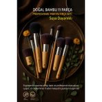 Swanfeat 11 Parça Profesyonel Makyaj Fırça Seti Doğal Bambu SUYA DAYANIKLI - Açık Kahverengi