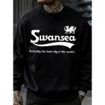 Swansea En Iyi Şehir Mektup Tasarım Erkek Kazaklar Vintage Kazak Rahat Yumuşak Giyim Polar Hi - Siyah