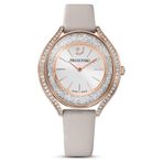 Swarovski 5519450 Crystalline Aura Ls Deri Kayış Gri Pembe Altın Rengi Kaplama Kol Saati
