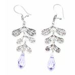 Swarovski Ametist Taşlı Yaprak Motifli Sallantılı 925 Ayar Gümüş Telkari Küpe