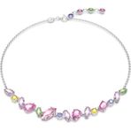 Swarovski Kadın Kolye Gema Mini Frontal Pembe Taşlarla Özel Tasarım Gümüş