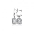 Swarovski Sertifikalı Qr Kod Taşlı Baget Kare Gümüş Küpe Set
