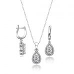 Swarovski Sertifikalı Qr Kod Taşlı Damla Gümüş Kolye Küpe Set