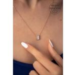 Swarovski Taşlı Dikdörtgen Model Rose Zirconia Gümüş Kolye