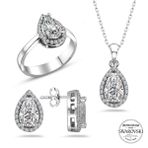 Swarovski Taşlı Sertifikalı Damla Gümüş Kolye Küpe Yüzük Set