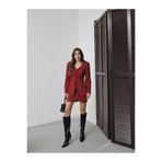 Swass Mindy V Yaka Ceket Mini Etek Takım Bordo