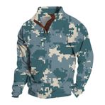 Sweatshirt erkekler için büyük boy erkek kazak siyah uzun kollu V boyun kazak erkekler kamuflaj baskı sonbahar erkek kazak Tops, mavi, XXL