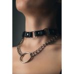 Sweet Demon Kadın Zincir ve Halka Detaylı Şık Deri Choker Boyun Aksesuar Siyah