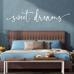 Sweet Dreams Metal Duvar Sanatı 2'li Set, Ebeveyn Yatak Odası için Uyku Zamanı İşareti, El Yapımı Ev Dekoru (51"x11" | 130x28 cm, Beyaz)