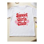 Sweet Girls Club Baskılı Oversize Pamuklu Beyaz Kız Çocuk T-shirt sdf19sb
